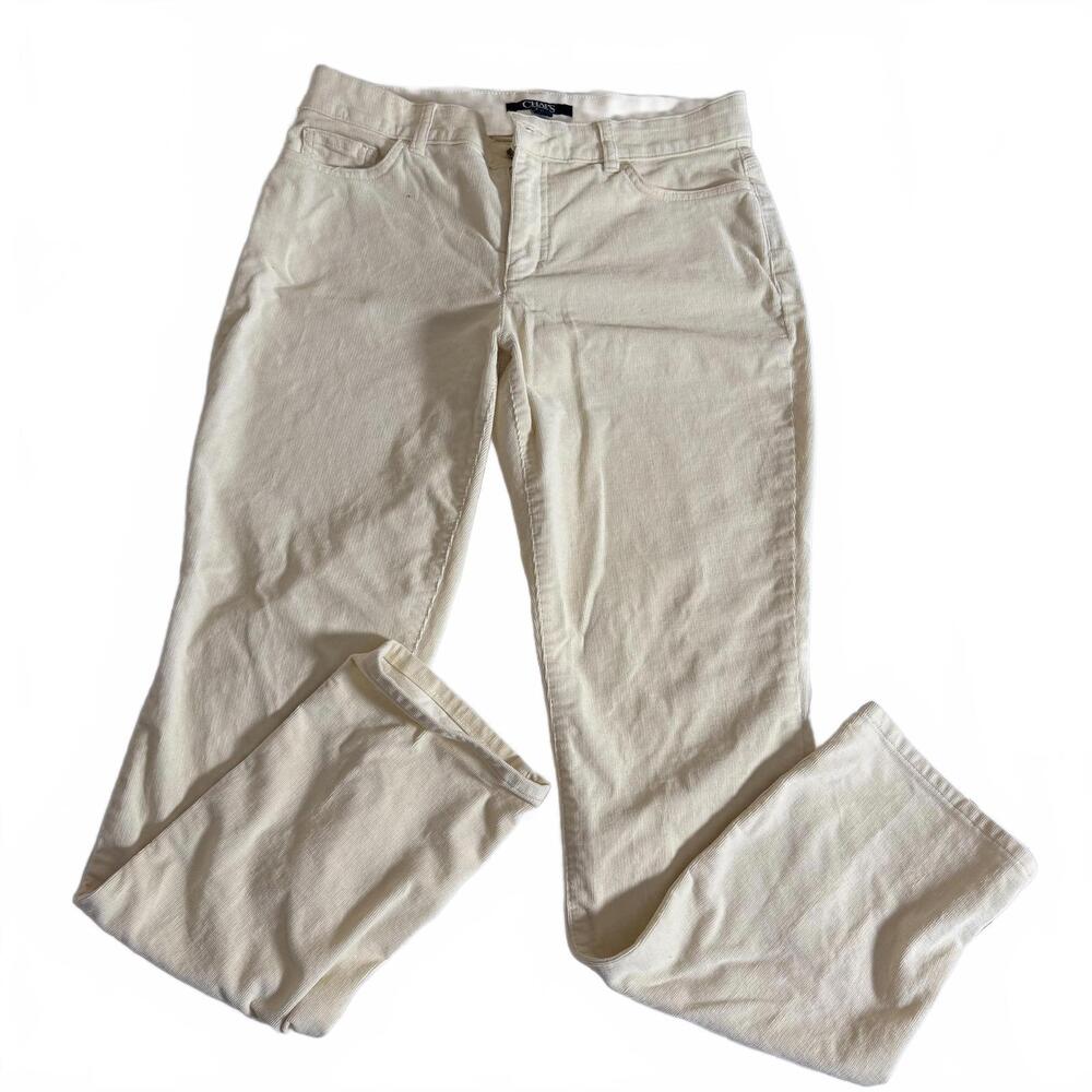 CHAPS Women's Cream Cotton Blend Corduroy Straight Leg Pants Size 10 Preppy